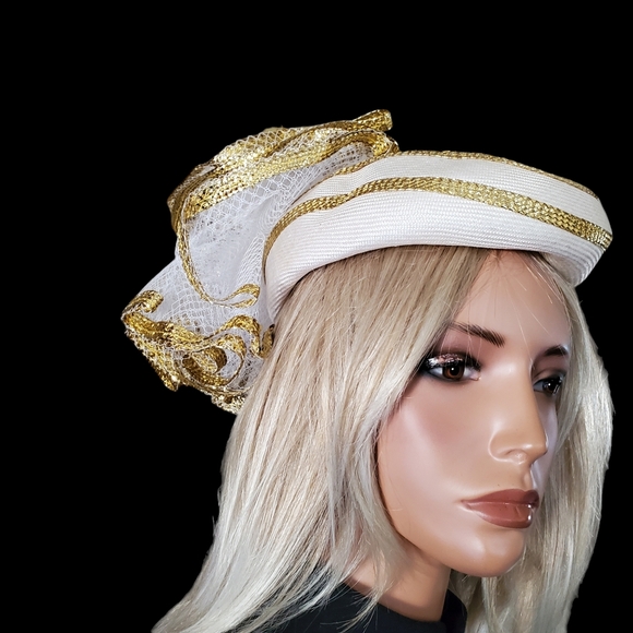 Jack McConnell Boutique 60s Designer Hat Haute Couture White Gold Wedding Events main image 4